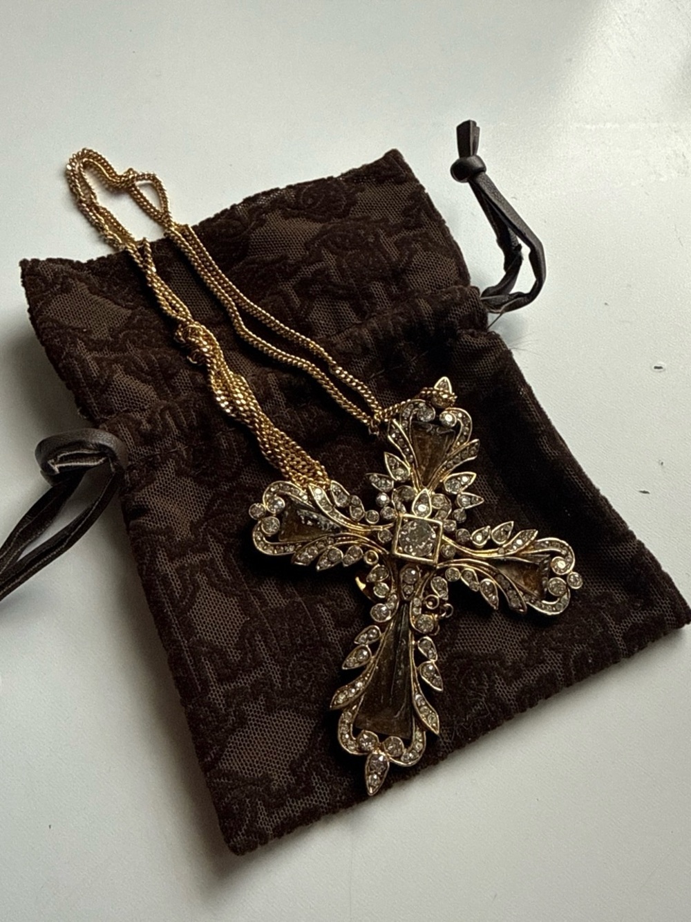 Roberto Cavalli Gold and Clear Crystal Cross Pendant Necklace